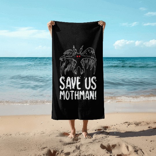 Halloween Mothman Mythical Line Art Beast Monster Beach Towels