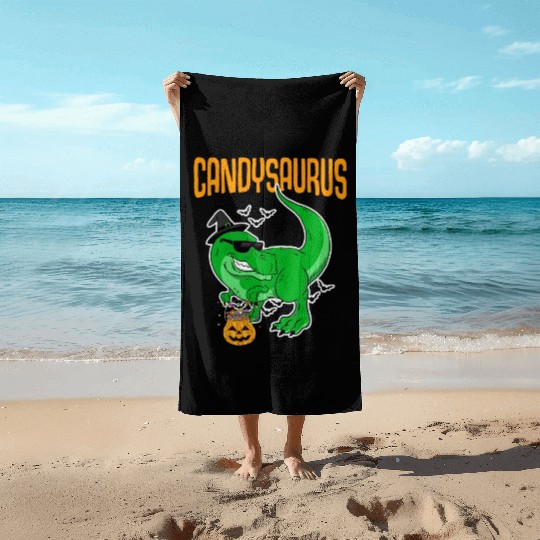 Candysaurus Creepy Trex With Pumpkin Face For Beach Towels