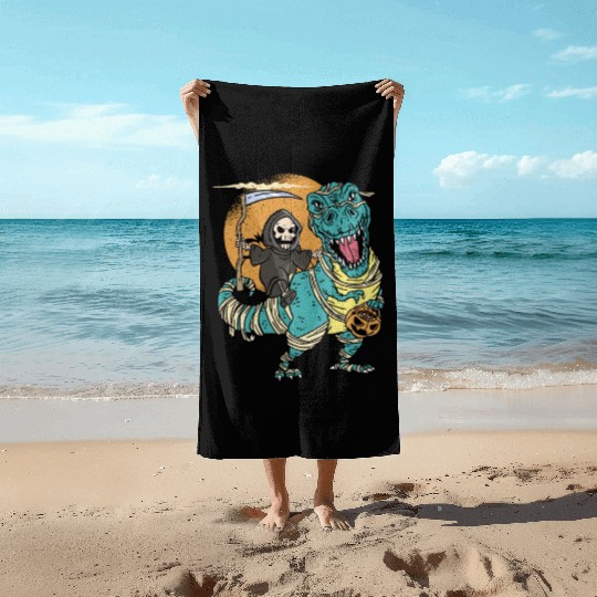 Creepy Grim Reaper Mummysaurus Trex For A Trick Or Beach Towels