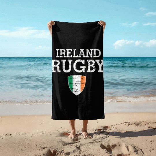 Irish Flag Rugby Grunge Style T Beach Towels