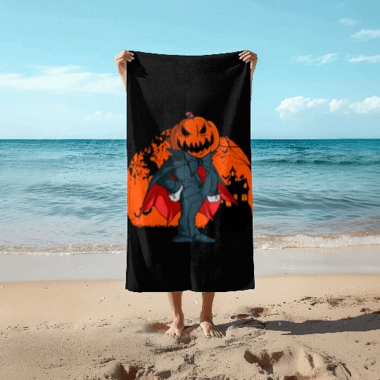 Vampire Pumpkin Head Jack O' Lantern Halloween Beach Towels