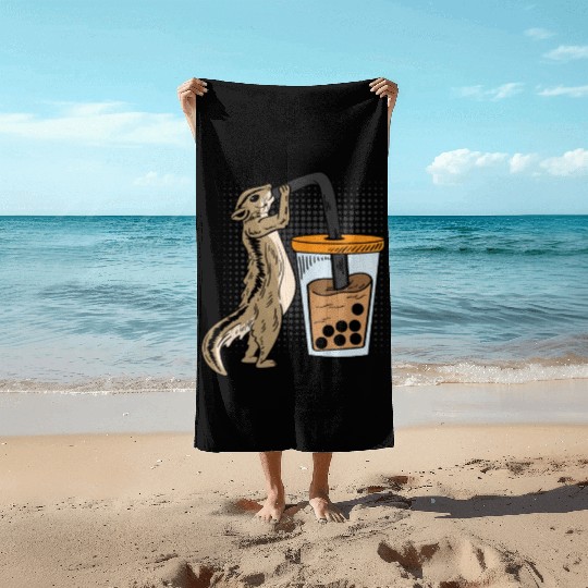 Squirrel Bubble Tea Drinker Gift Beach Towels