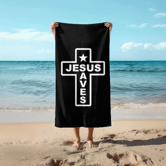 Jesus Saves Christian Faith Bible Cross Beach Towels