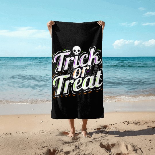 Trick Or Treat Spiderweb Halloween Beach Towels