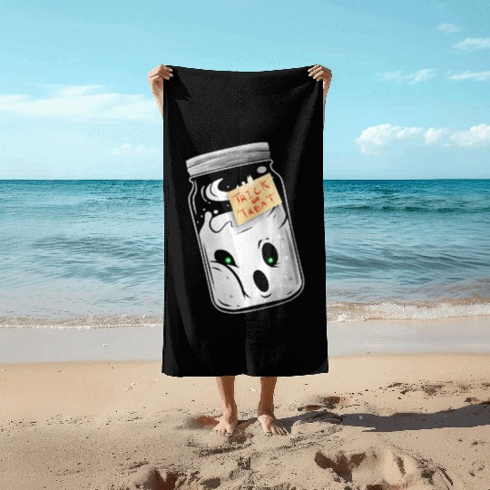 Trick Or Treat Spirit Ghost In Jar Halloween Beach Towels