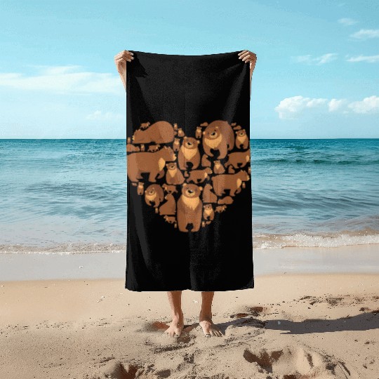 Grizzly Bear lover heart bear love camping hiking Beach Towels