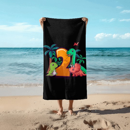 2nd Birthday Trex Triceratops Dinosaur 2 Year Beach Towels