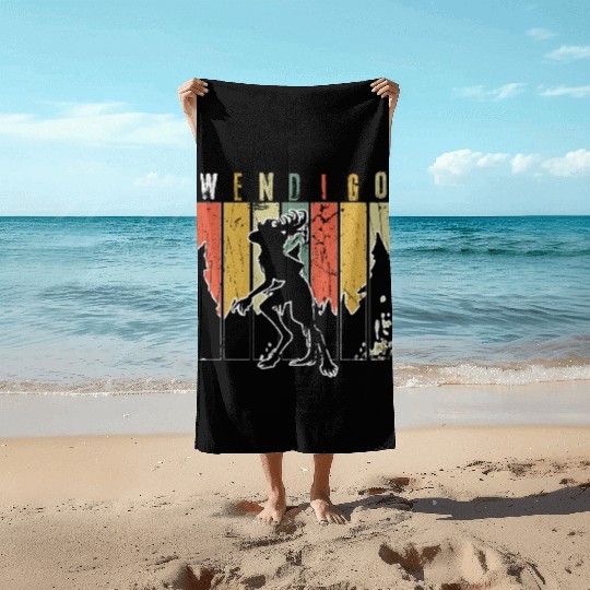 Retro Folk Wendigo Halloween Cryptid Monster Beach Towels