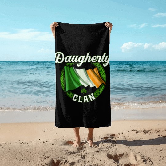 Daugherty Surname Irish Last Name Ireland Flag Beach Towels