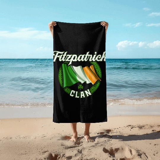Fitzpatrick Surname Irish Last Name Ireland Flag Beach Towels