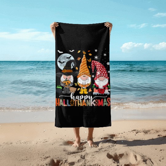 Happy Hallothanksmas Gnomes Lover Halloween Beach Towels