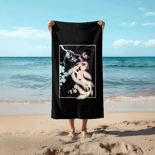 Kawaii Cherry Blossom Koi Beach Towels