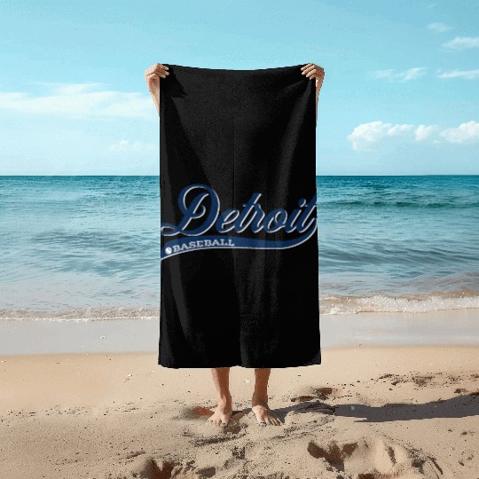 Vintage Detroit Script Baseball Beach Towels