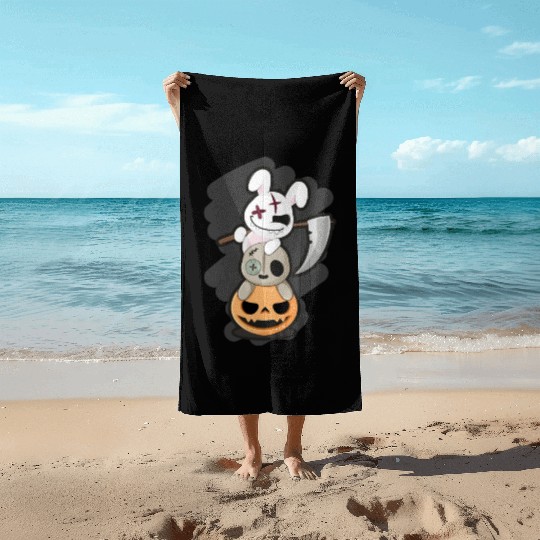 Grim Reaper Killer Bunny - Halloween Beach Towels