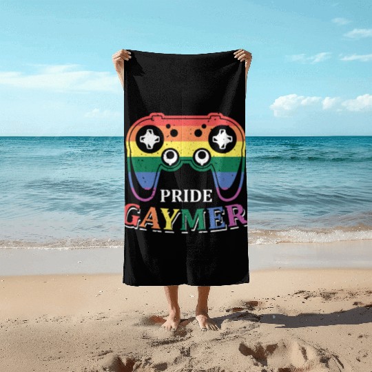 Pride Gaymer LGBT Gay Gamer Rainbow Pride Flag Beach Towels