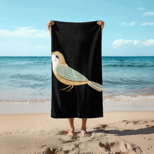 Folk art little fancy bird Beach Towels