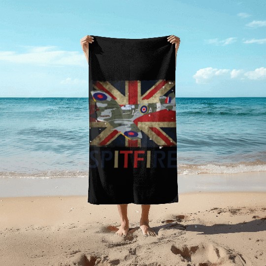 Spitfire WW2 Fighter Aircraft Airplane Union Jack Beach Towels