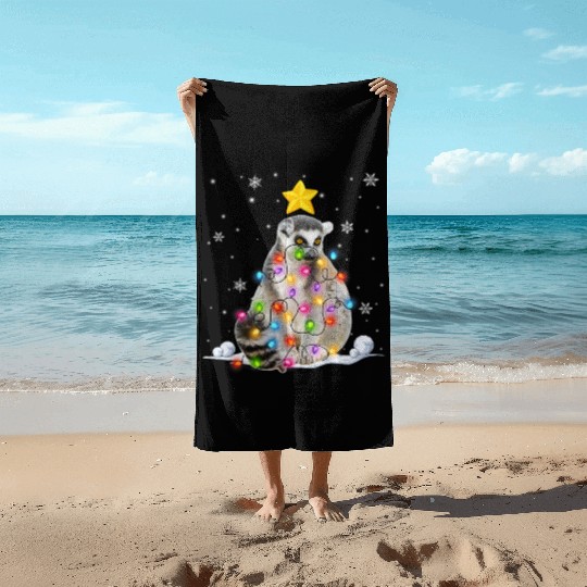 Xmas Lemur Animals Lover Christmas Tree Lights Beach Towels