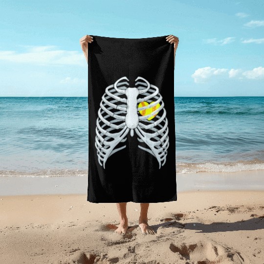 Funny Softbal Heart Skeleton Rib Cage Halloween Beach Towels