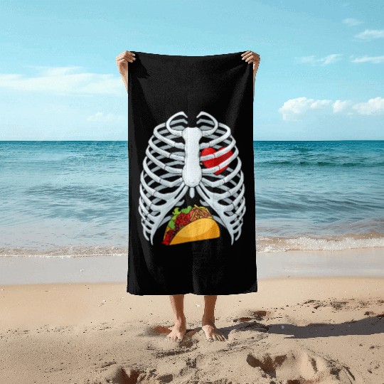 Funny Taco Skeleton Rib Cage Dad Halloween Costume Beach Towels