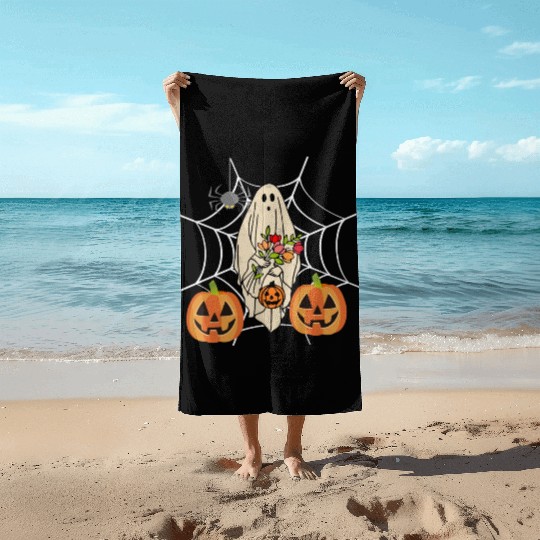 Halloween Costume Floral Ghost Pumpkin SpiderWeb Beach Towels