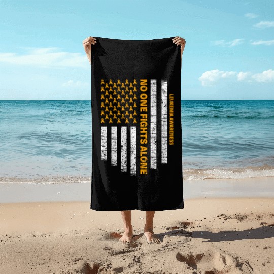 No One Fights Alone Usa Flag Leukemia Awareness Beach Towels