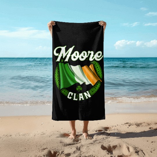 Moore Surname Irish Last Name Ireland Flag Beach Towels