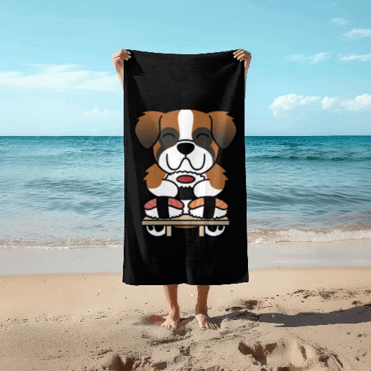 Sushi Lover Saint Bernard Beach Towels