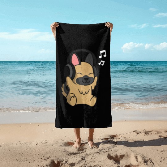 Music Lover German Shepherd Beach Towels