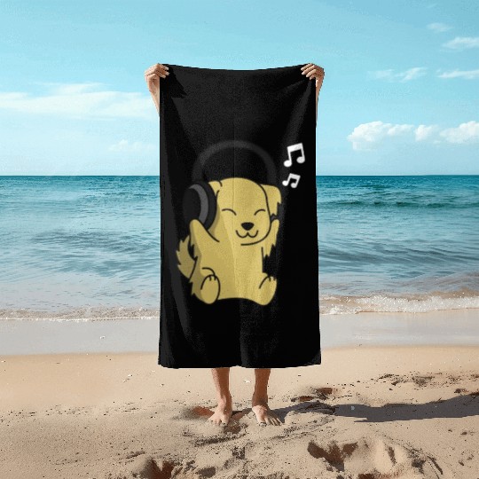 Music Lover Golden Retriever Beach Towels
