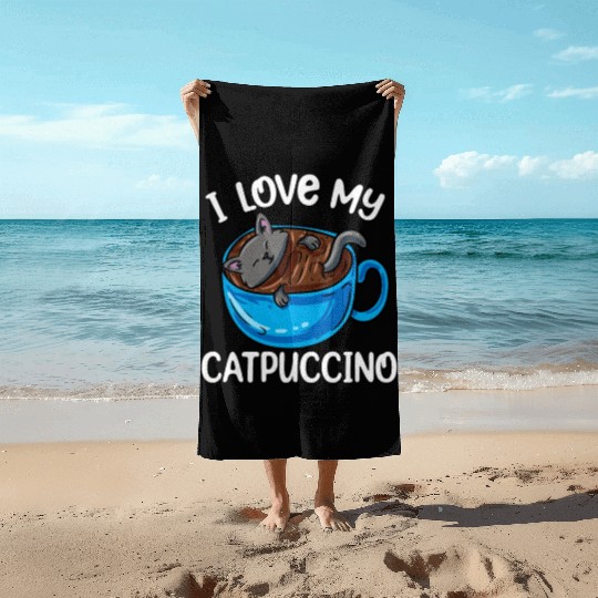 Catpuccino Coffee Kawaii Cat Anime Otaku Beach Towels