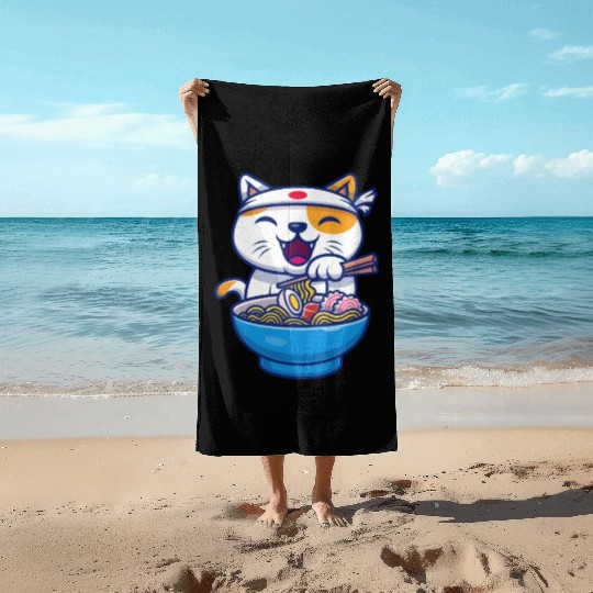 Ramen Cute Cat Japan Kawaii Beach Towels