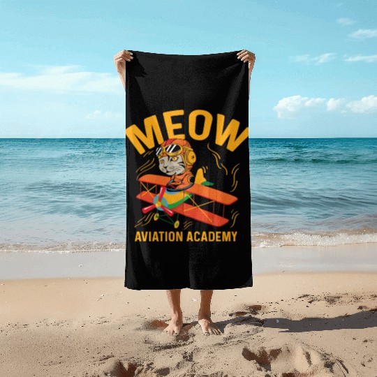 Meow Aviation Academy Co-Pilot Gift Beach Towels
