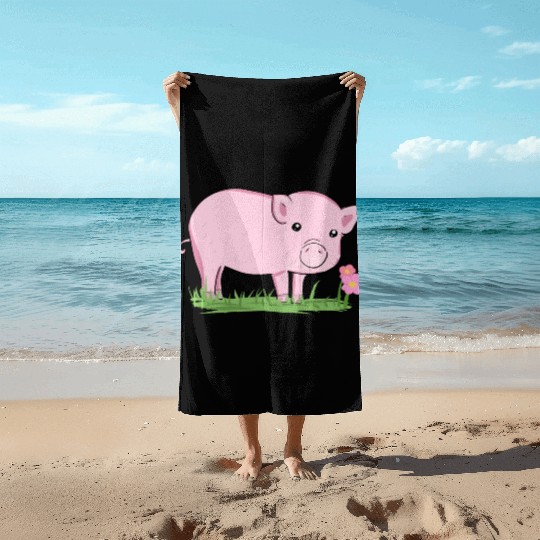 Pig Symbol Nature Animal Grass Flower Beach Towels