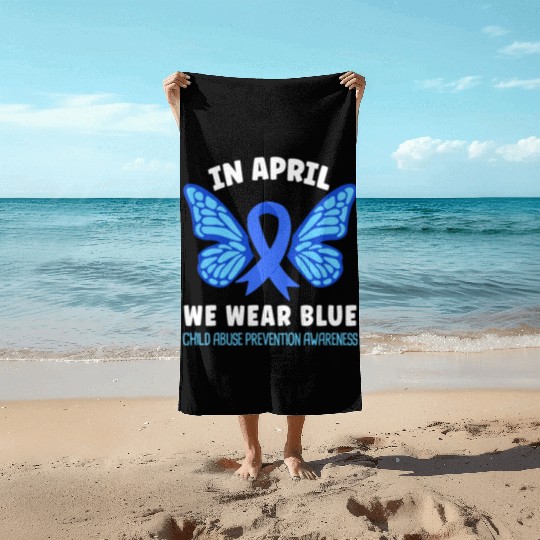 In April We Wear Blue Child Abuse Prevention Beach Towels