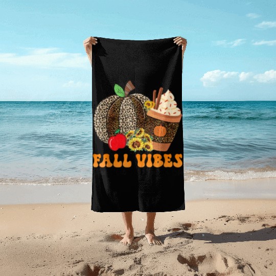 Groovy Fall Vibes Teacher Life Pumpkin Beach Towels