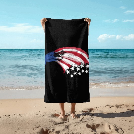 Bald Eagle US Flag Colors Patriotic 4th Of July Beach Towels