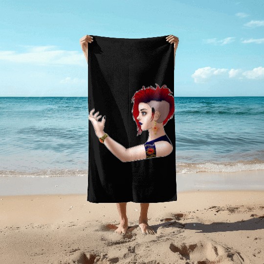 Goth Punk Girl with a white frame Beach Towels