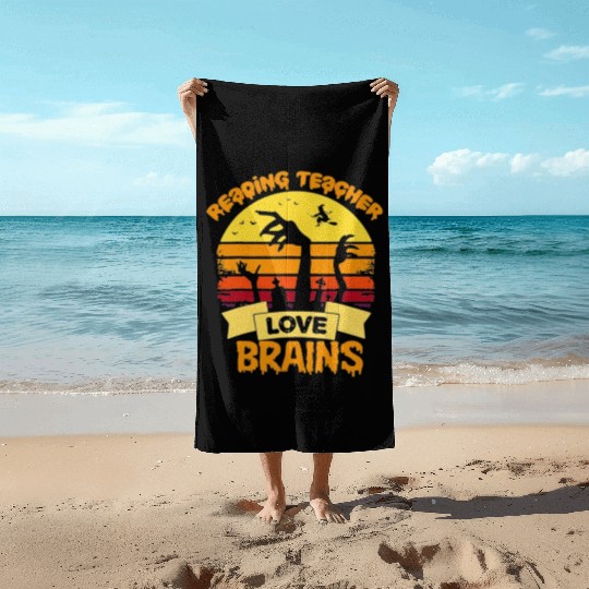 Reading teacher love brains Beach Towels