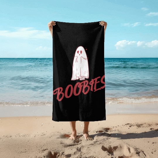 Surprised ghost loves boobies, Boo halloween Beach Towels