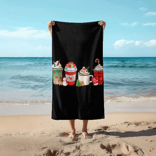 Merry Christmas Coffee Snowman Latte Peppermint Beach Towels