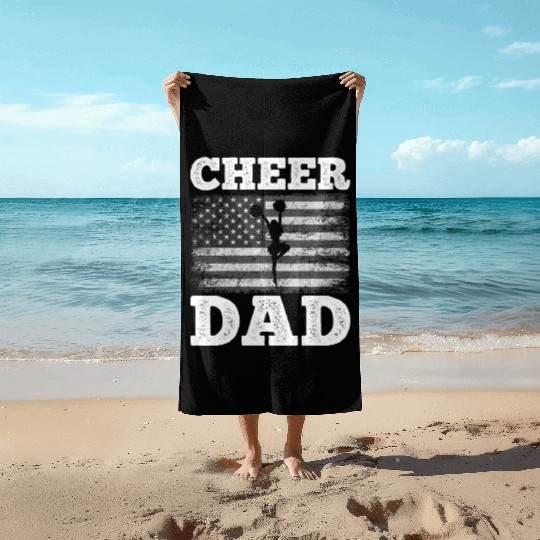 Cheer Dad American Flag Vintage Funny Cheerleader Beach Towels