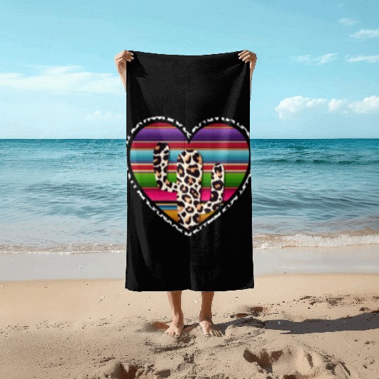 Western Cow Cactus Beach Towels