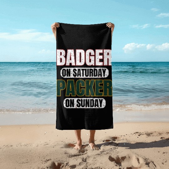 Badge On Saturday Packer On Sunday Green Bay Funn Beach Towels