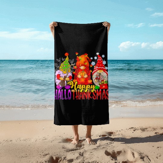 Happy Hallothanksmas Gnomes Lover Halloween Beach Towels