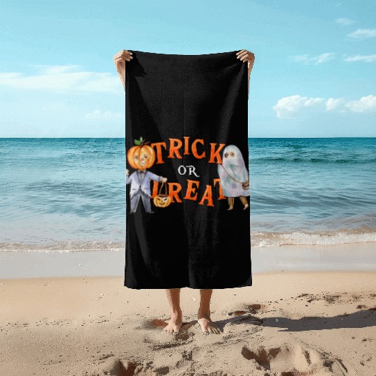Trick or Treat halloween cute pumpkin Beach Towels
