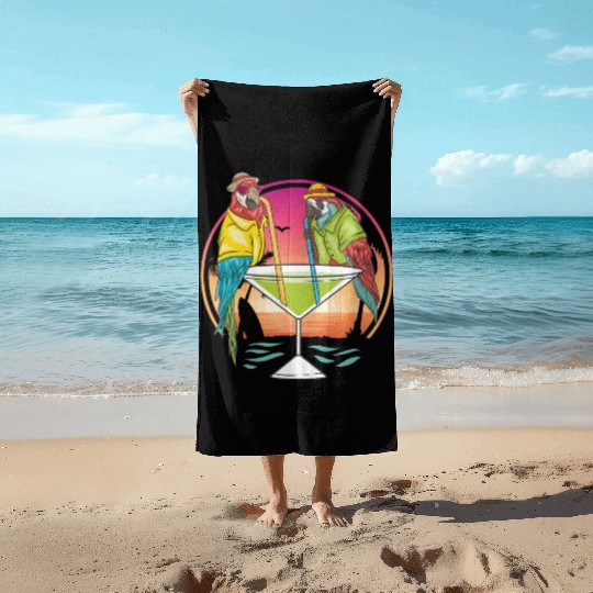 Parrots Drinking Margarita Hawaiian Birds Gift Beach Towels