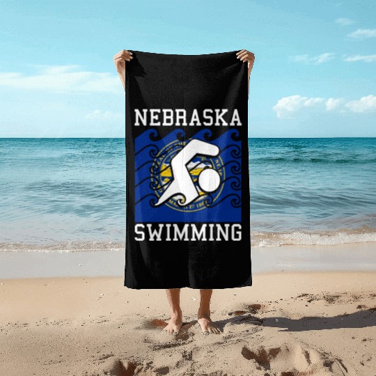 Nebraska Flag Swimming Team Swim Swimmer US State Beach Towels