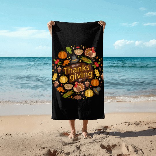 Feast Thanksgiving ,Food Feast ,Fall Thanksgiving Beach Towels