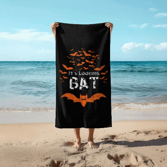 It's Looking Bat, Bat Swarm Halloween Pun Beach Towels